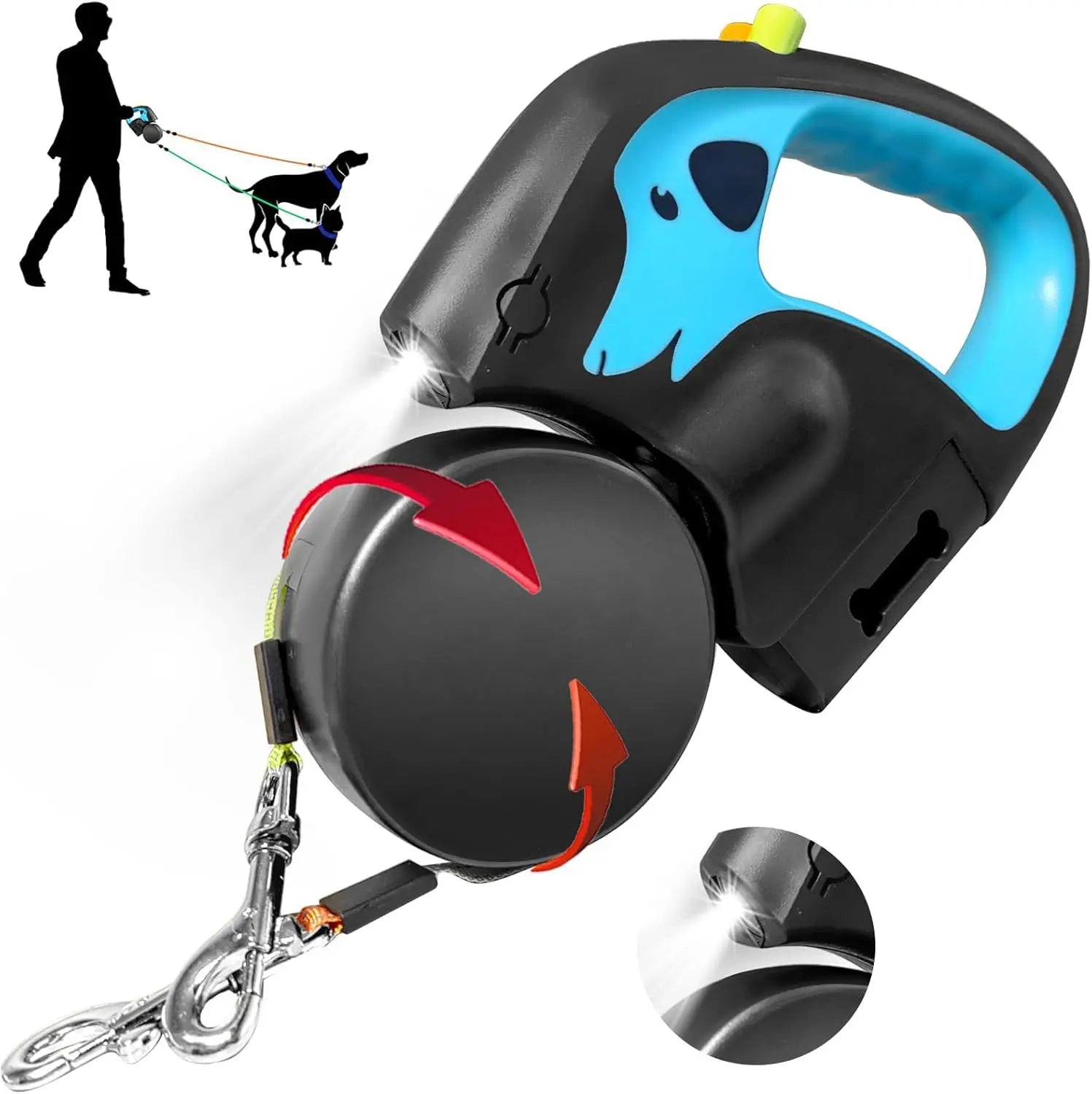 Pati Destekçim Otomatik Çift Başlıklı Köpek Tasması – USB Şarjlı LED Fenerli (3 m)