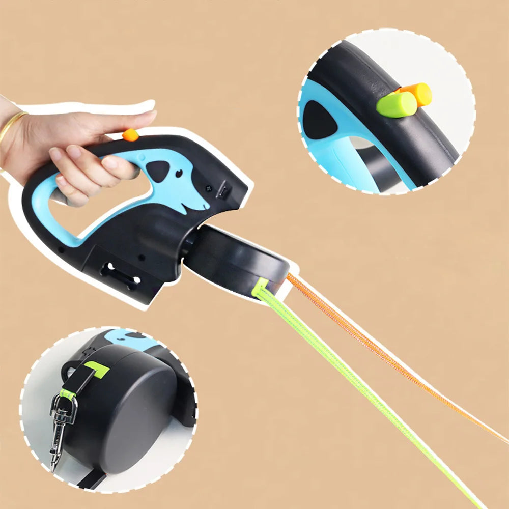 Pati Destekçim Otomatik Çift Başlıklı Köpek Tasması – USB Şarjlı LED Fenerli (3 m)