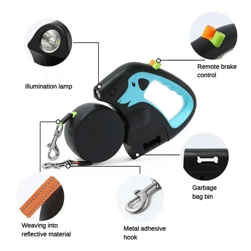 Portable Rotating Pet Leash for 2 Dogs, Double End Leash, Light Retractabl.e Roulette, Walking Supplies